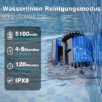 EVERCROSS BOT U8 Poolroboter – Kabellos für Boden, Wand & Wasserlinie, 120 Min. Akku, Intelligente Navigation & Selbsteinparken bis 200m² – Bild 6