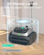 WYBOT C1 pool robot with battery Intelligent route planning, fully automatic pool cleaner floor, waterline, and wall cleaning, powerful triple motor runs for 150 minutes, 150 ㎡-Grau