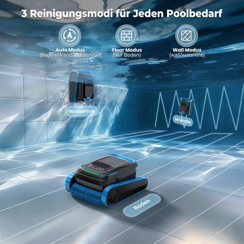 (2026 Neu) BOTLIFE PC20 Poolroboter, Akku Poolsauger Kabelloser, Poolroboter Boden und Wand Wasserlinie, APP-Steuerung, 18927 LPH, Intelligenten Navigation, Poolreiniger für Aufstellpool bis 170m²